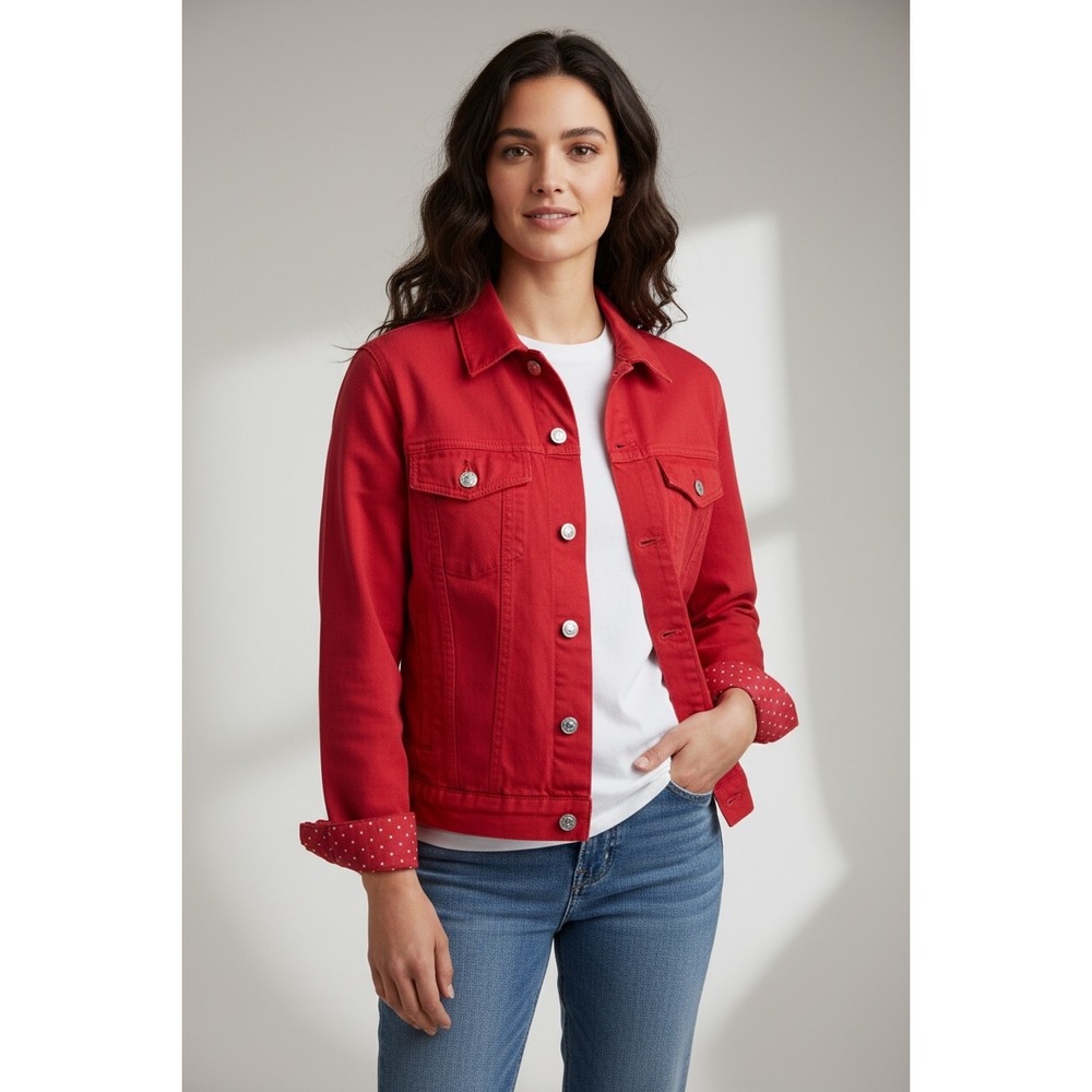 Pendleton Originals Womens Red Cotton Denim Trucker Jacket Star Print Lining S